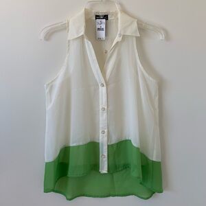 Wet Seal Green Cream White Chiffon Button-up Blouse Shirt Tank